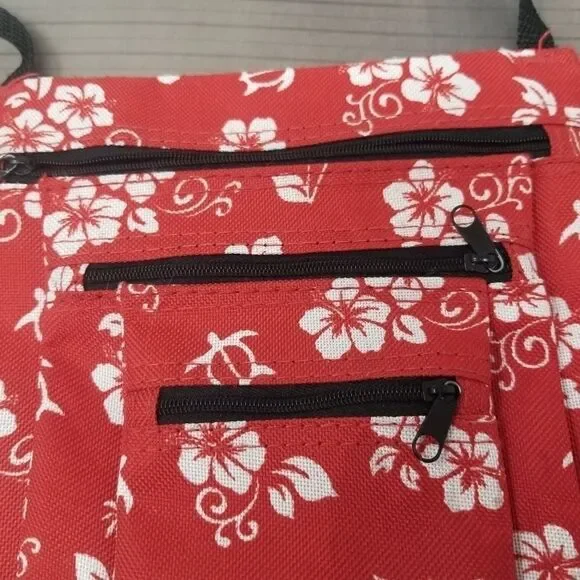 Cute crossbody red floral 3 zipper bag - Picture 6 of 7